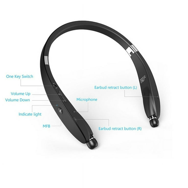 Neckband Wireless HiFi Sound Headset w Retractable Earbuds