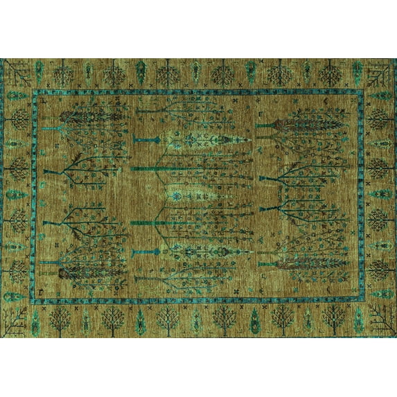 Ahgly Company Machine Washable Indoor Rectangle Abstract Turquoise Blue Modern Area Rugs, 2' x 4'