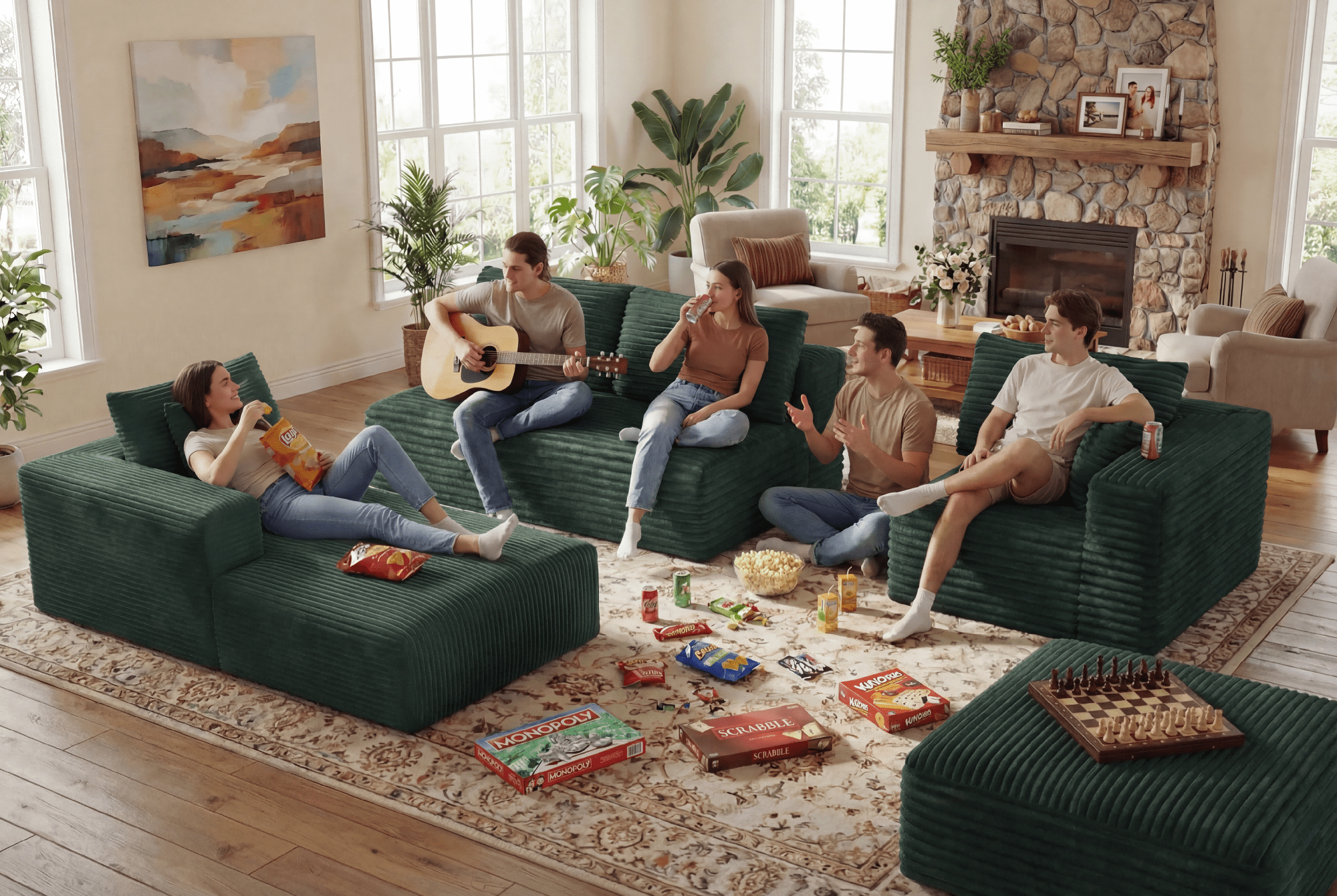 Liaroo 134.7" Sectional Sofa, Boneless Couch, U-Shaped Couches with Chaise No Assembly Required Modular Cloud Sofa for Living Room Apartment Theater Room