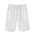 thumbnail image 4 of RYRJJ Cotton Linen Shorts for Women Knee Length Plus Size Summer Casual Beach Elastic Waist Drawstring Comfy Trendy Shorts(White,5XL), 4 of 5