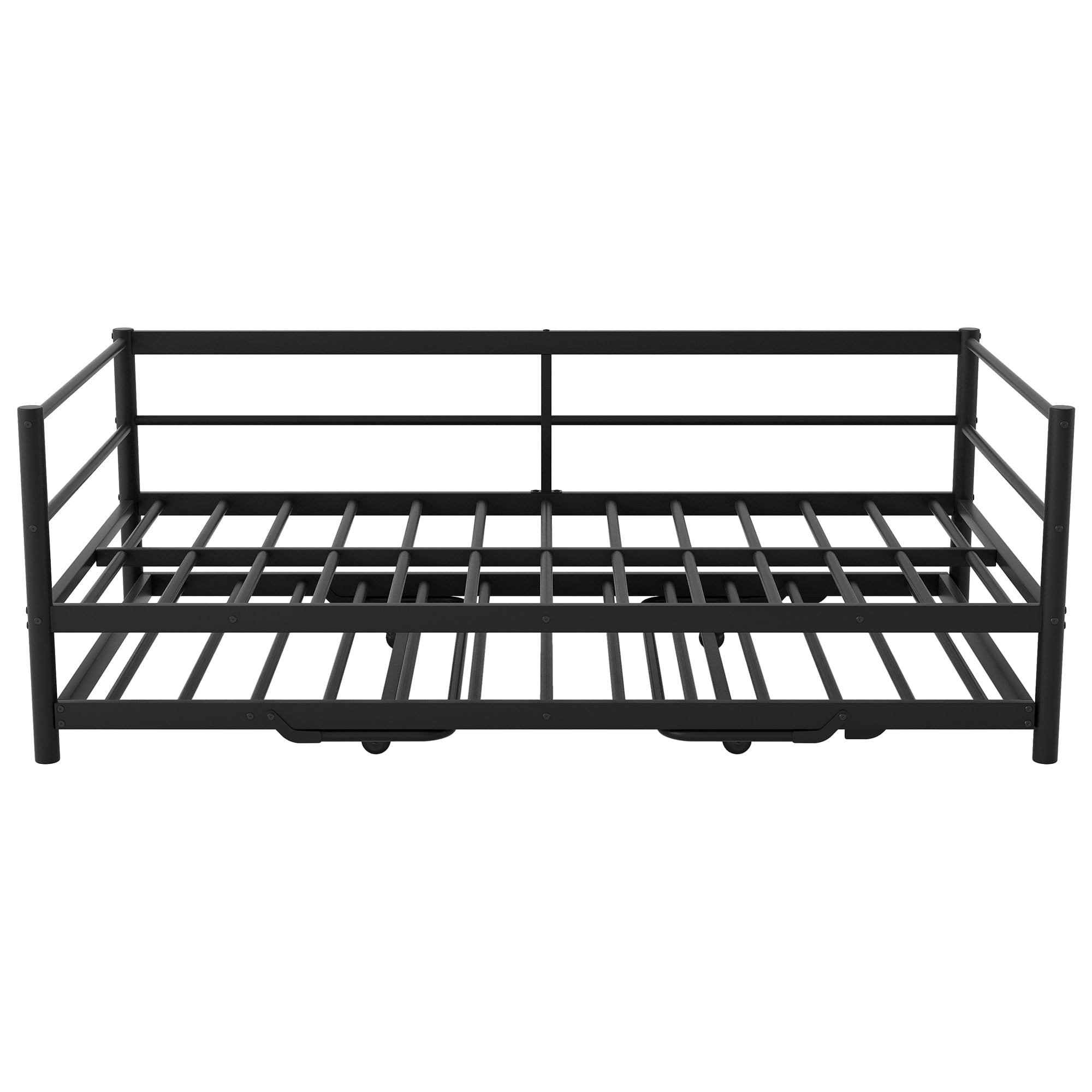 EUROCO Twin Metal Daybed with Pop-up Trundle and LED Light for Child, Solid Metal, No Box Spring Needed, Black