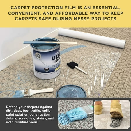 Dura-Gold Carpet Protection Film, 24-inch x 200' Roll - Clear Self Adhesive Temporary Carpet Protective Covering Tape - Protect Against Foot Traffic, Paint Spills, Dust, Construction Debris, Moving