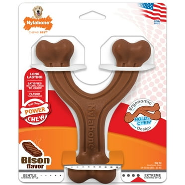 Nylabone Ergonomic Hold & Chew Wishbone Power Chew Durable Dog Toy Bison Large/Giant - Up to 50 lbs.