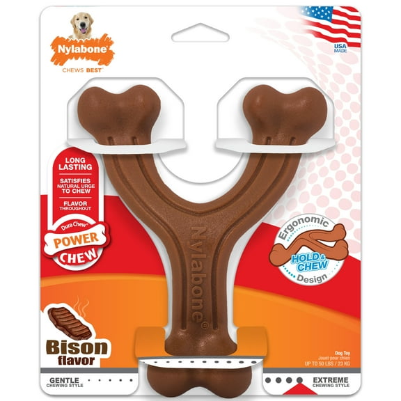 Nylabone Power Chew Ergonomic Hold & Chew Wishbone Dog Chew Toy Bison Large (1 Count)