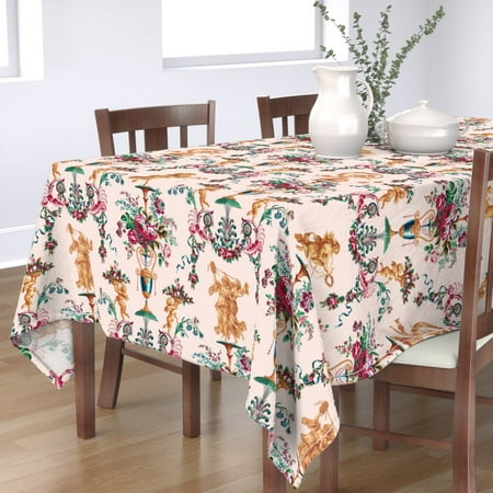 

Cotton Sateen Tablecloth 70 x 108 - Muses Cool Tones Pink Floral Damask French Greek Rococo Print Custom Table Linens by Spoonflower