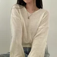 thumbnail image 2 of ZHUANQING Spring Women Long Sleeve Solid Casual Pullovers V-Neck Loose Knitted Sweaters For Women Streetwear Sweater 2024, 2 of 5