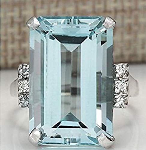 7# Zhiwen Vintage Fashion Women 925 Silver Aquamarine Gemstone Ring Engagement Wedding Jewelry Size 5-11 