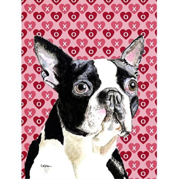 15 x 15 In. Boston Terrier Hearts Love Valentines Day Flag, Garden Size