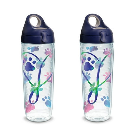 

Project Paws Dog Paws Script Heart 24 oz Water Bottle with Lid 2 Pack