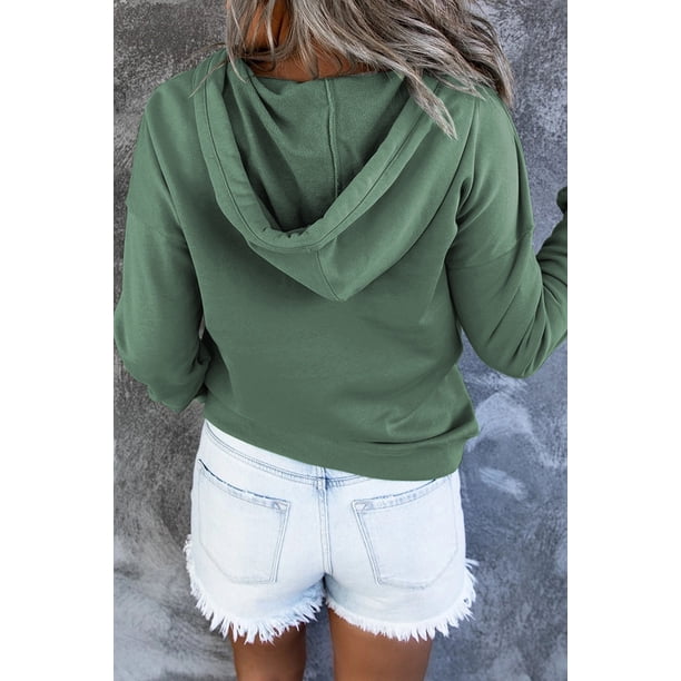 ABPHQTO Sudadera con capucha y bolsillo con botones a presión de mujer en verde