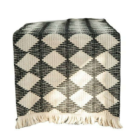 

13 x 108inch Table Runner Farmhouse Rustic Handmade Woven Tassels Cotton Vintage Table Decor for Holiday Party(Black)