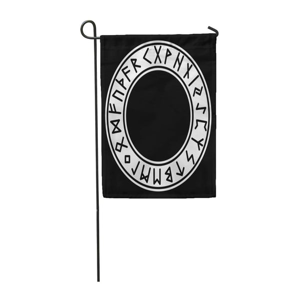 LADDKE Mjolnir Runes Futhark Black Abstract Algiz Amulet White Celtics Garden Flag Decorative Flag House Banner 28x40 inch