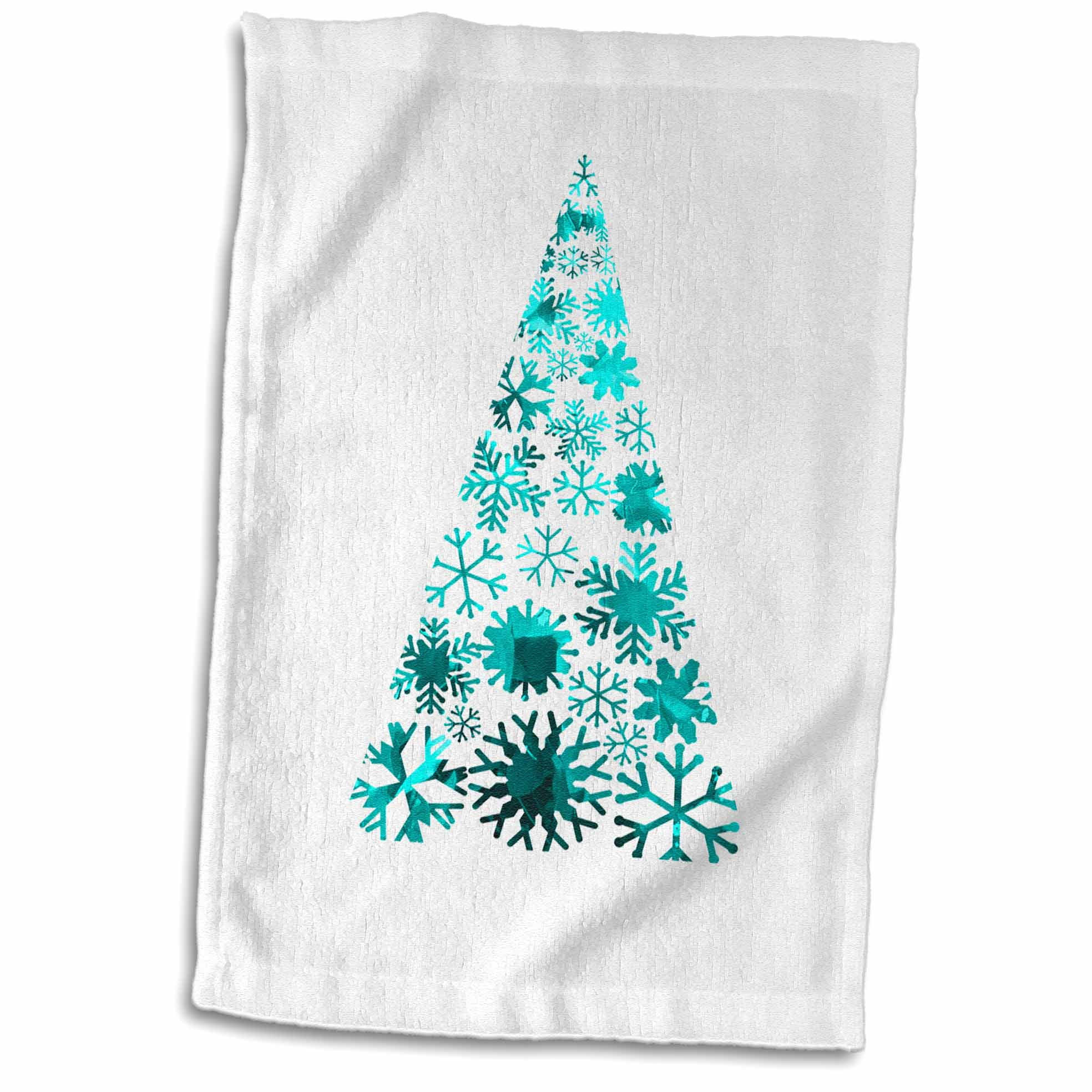 3D Rose Modern Pattern Triangle Xmas Holiday Tree Merry Christmas Greeting Snowflakes Background Hand/Sports Towel 15 x 22