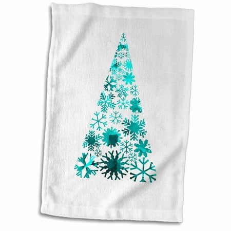 3dRose Christmas Tree of Snowflakes Green Mottled teal - Towel, 15 by