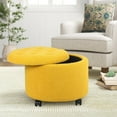 thumbnail image 4 of Round Storage Ottoman with Rolling Wheels, Teddy Velvet Foot Rest Stool Tufted Footstool for Living Room, Bedroom, Dorm, Yellow, 4 of 12