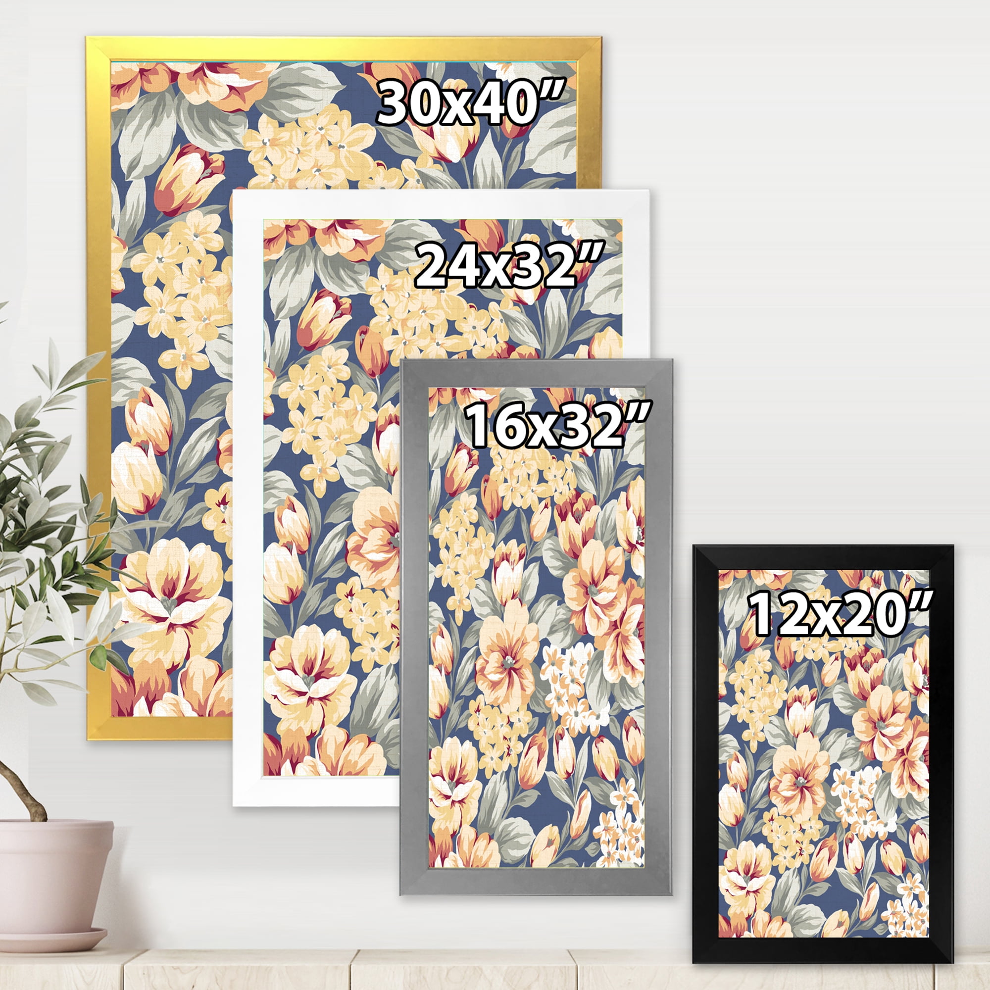 Designart 'Vintage Orange and Yellow Flowers' Traditional Framed Art Print