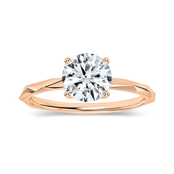 ALLORYA IGI Certified 1.00 Carat Solitaire Round Lab Grown White Diamond Textured Shank Engagement Ring for Women in 18K Solid Rose Gold, Size 9
