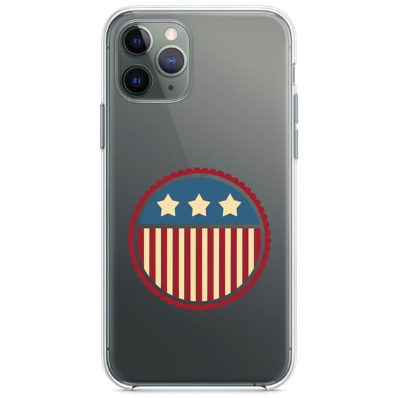 DistinctInk Clear Shockproof Hybrid Case for iPhone 13 (6.1" Screen) - TPU Bumper Acrylic Back Tempered Glass Screen Protector - USA Seal Flag Red White & Blue