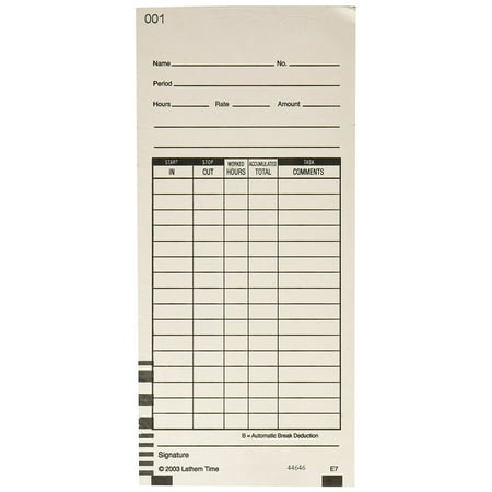 Latham Time Cards Time Cards, 2 Sided, Numbered 1-100, 100 per Pack, E7-100 (3.375