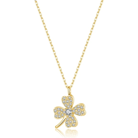 925 Sterling Silver CZ Clover Pendant Necklace for Women Teens Lucky Clover Pendant Necklace Choker