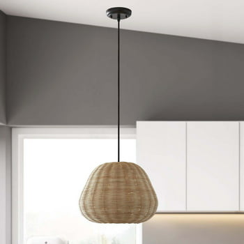 Better Homes and Gardens Natural Woven Pendant, Matte Black Finish  1 A19 60W Eqv bulb included