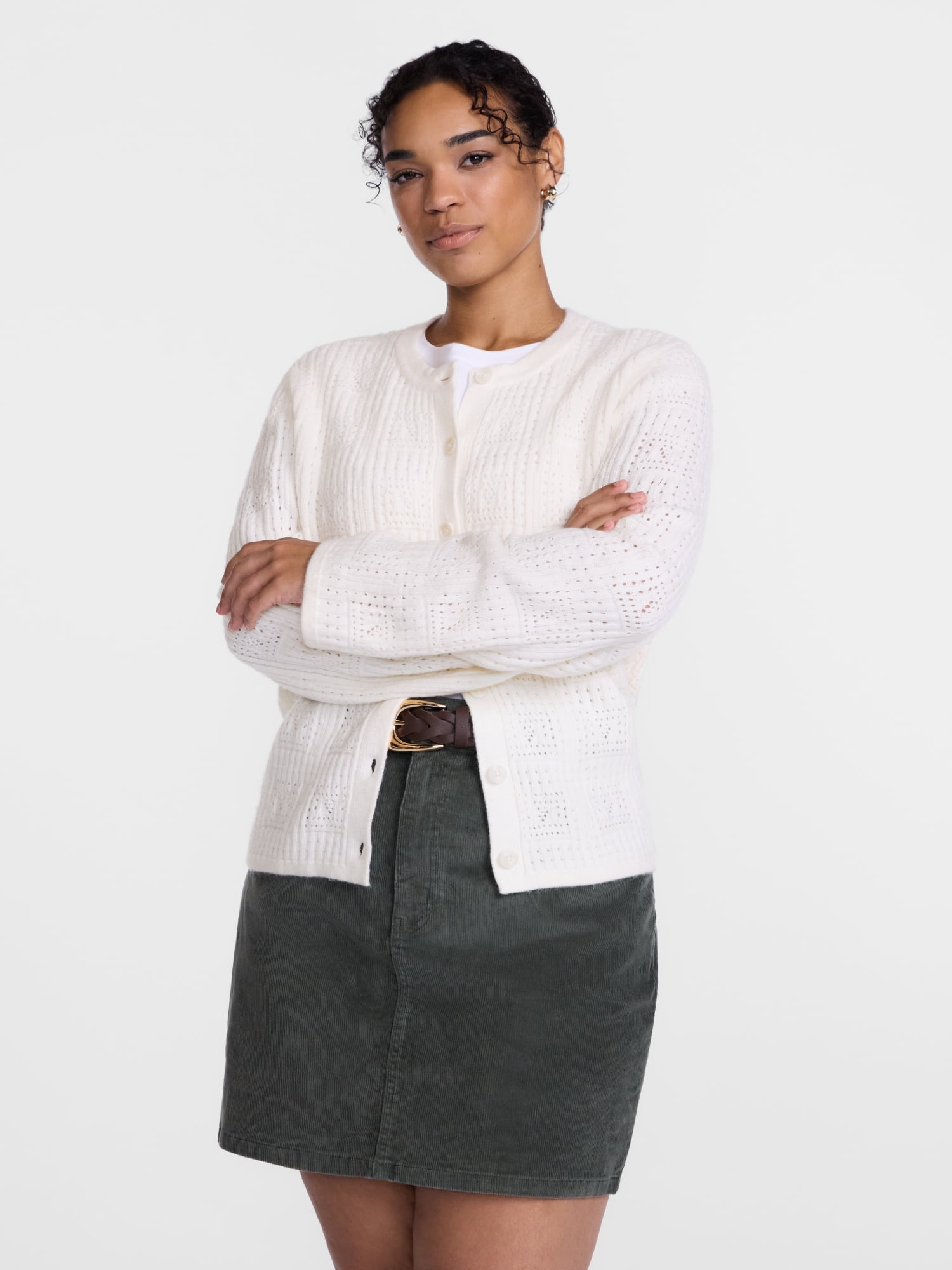 Scenario Women's Open Knit Cardigan Sweater with Long Sleeves, Lightweight, Sizes XS-XXXL