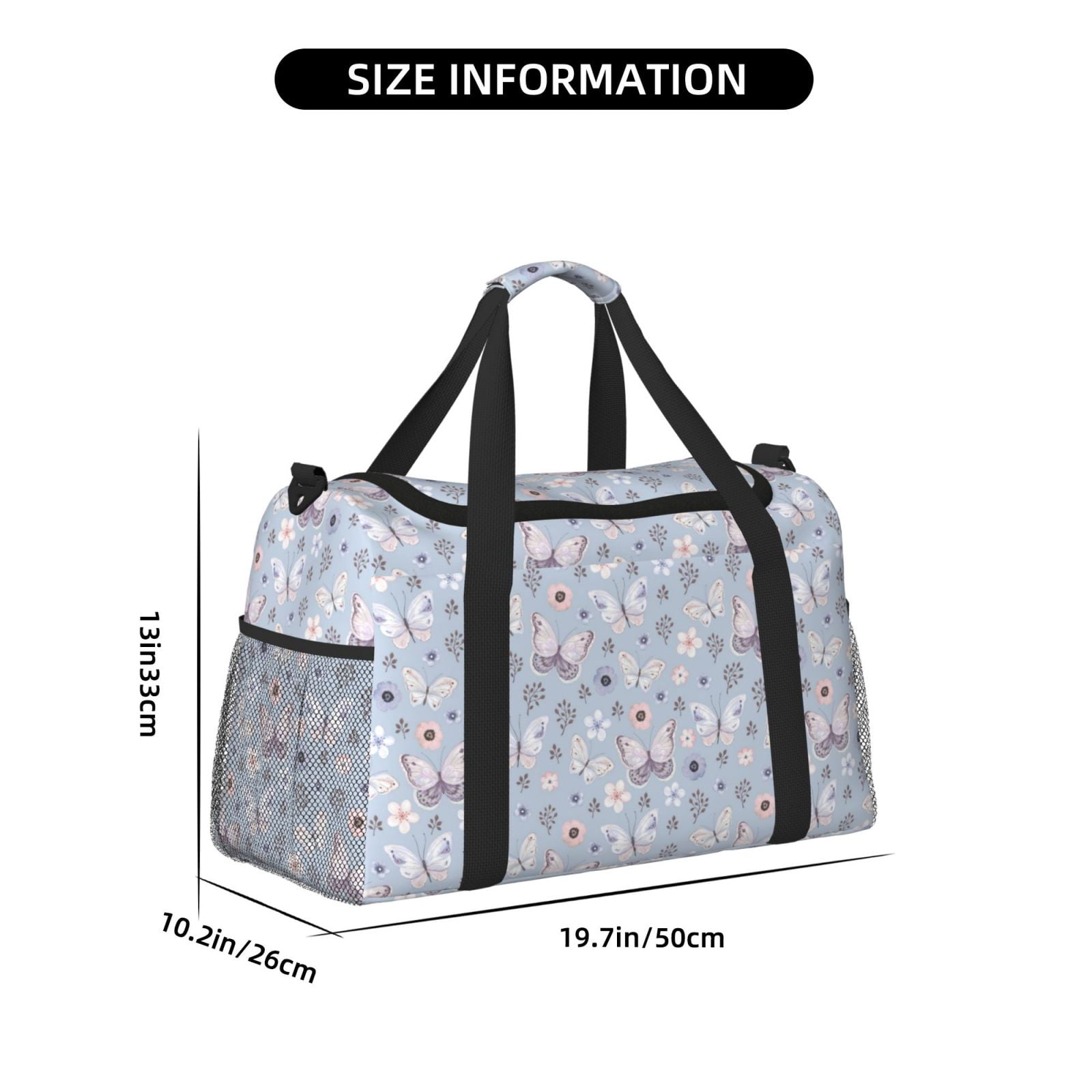 Fuzoiu Blue Butterfly Print Travel Duffle Bag,Carry On Tote Bags,Duffel Bag,Sport Gym Bag, Hospital Bag for Labor and Delivery, Overnight Bag,Luggage Bag