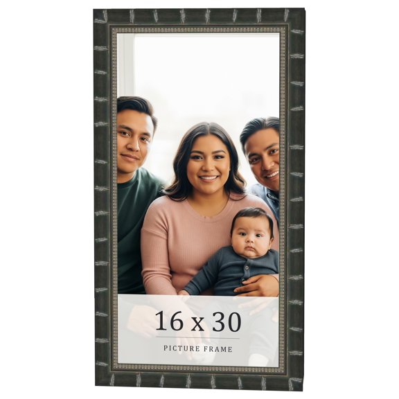 16x30 Frame Black Bamboo Solid Wood Picture Frame Width 1.5 Inches | Interior Frame Depth 0.5