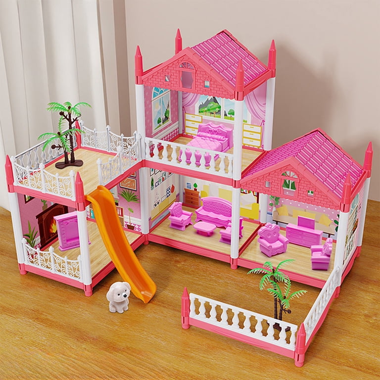 Yuka_disney　BABY PINK HOUSE 3件（5点）セット PuSpu Home Decoration DIY Princess House For Girls' Pretend Play