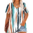 thumbnail image 2 of YOTAMI Plus Size Blouses for Women V-Neck Short Sleeve Striped Print Casual Tops Summer Fashion T-Shirts White, 2 of 5