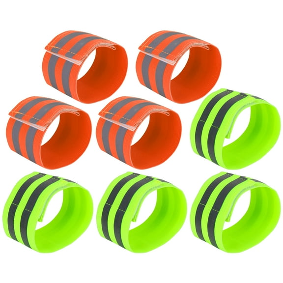 8pcs Reflective Bands for Wrist Ankle Reflective Wristbands Slaps High Visibility Cycling Reflector Straps Orange Green