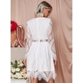 thumbnail image 2 of White Womens Elegant Round Neck Long Sleeve Lace Dress With Waist Cutout And Scalloped Hem, 2 of 6