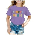thumbnail image 2 of Little Kid Children's Fashion Back To School Season Printed Round Neck Short Sleeve Casual T Shirt Top Big Girls off Shoulder Top Clothes Teens Girls Crop Tops Long Sleeve( 11) 6-7 Years Purple, 2 of 4