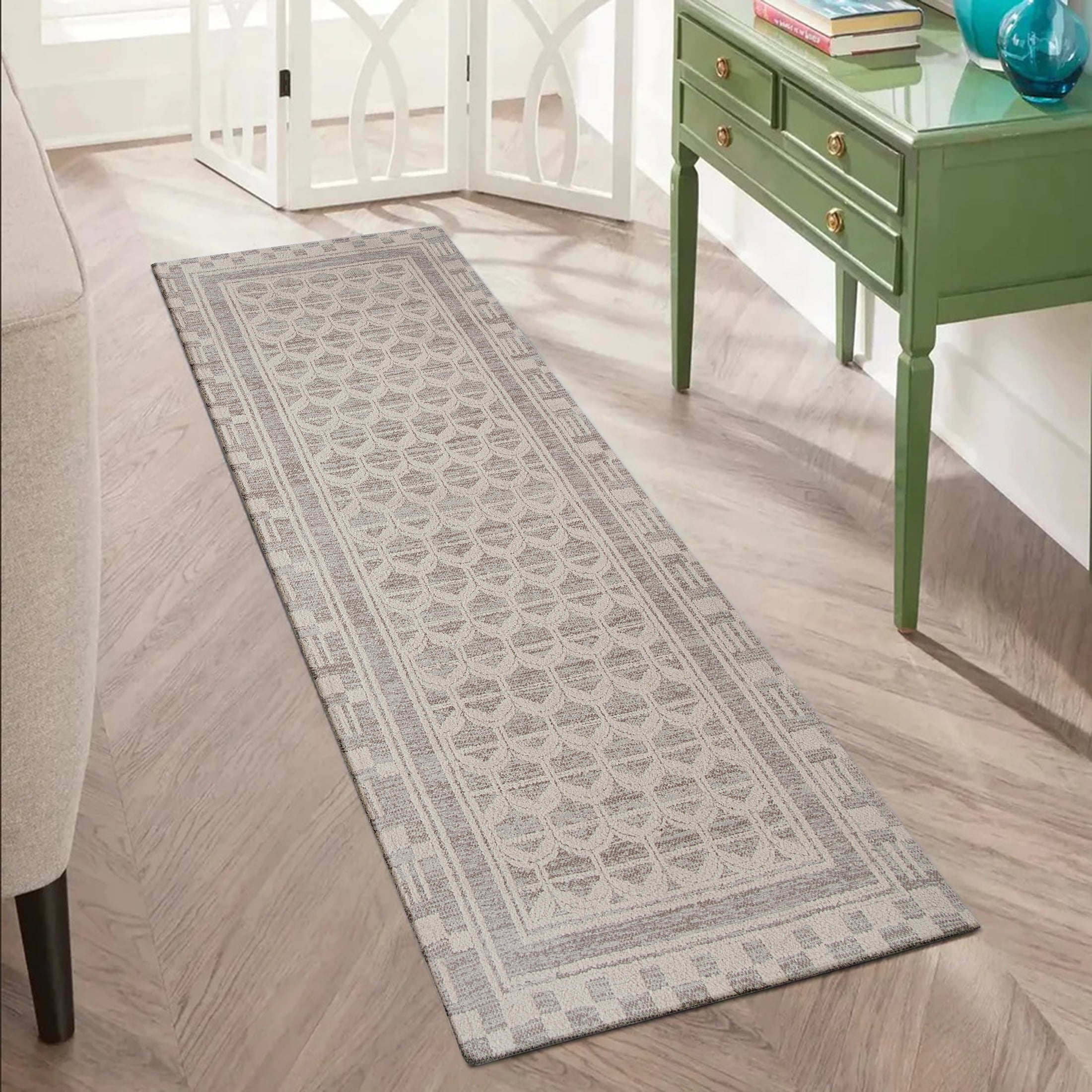 (2 pack) Better Homes & Gardens Gray Border Tight Geo Indoor 30" x 84" Runner Rug