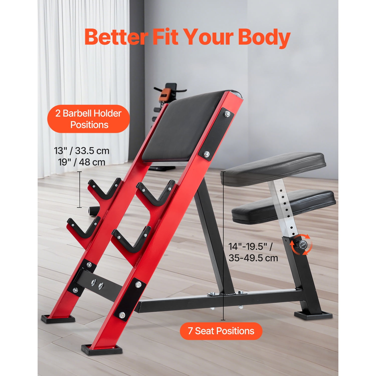 KFFKFF Weight Bench with Bar Holders, Modifiable Arm Curl Bench, Workout Benches, Supports up to 660 LBS for Home Exercise Gear, Isolated Seated Barbell Dumbbell Bicep Station
