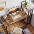 thumbnail image 2 of Bestier 55 inch Computer Desk with 4-Tier Shelves Craft Table Writing Study Table, Rustic Brown, 2 of 8