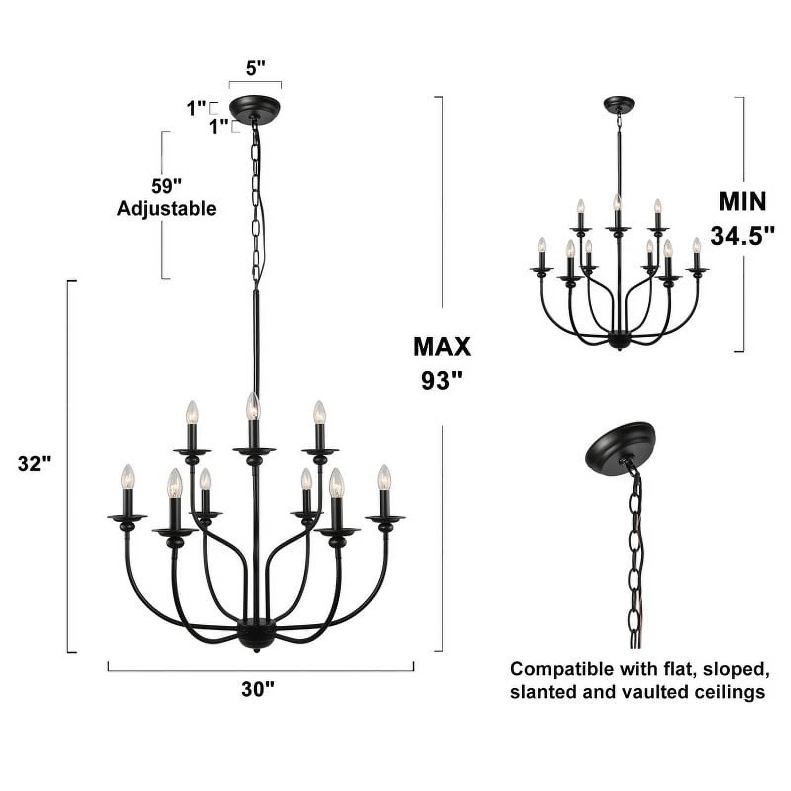 LNC Matte Black 9-Light Candle Chandelier, 2-Tier 30 in Fixture for Dining Room & Foyer