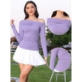 thumbnail image 2 of DARING DIVA Women's Off the Shoulder Long Sleeve Ruched Shirts Fit Tee Blouses XS Purple, 2 of 6