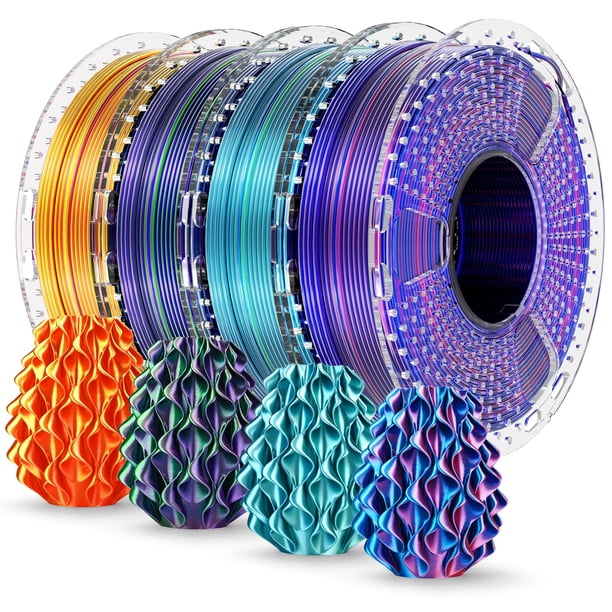 Filamento SUNLU Silk PLA+ de 0.069 in, multicolor, 250 g x 4, paquete de filamentos para impresora 3D PLA Plus sedoso y brillante, oro rojo+azul verde+rojo azul+verde morado