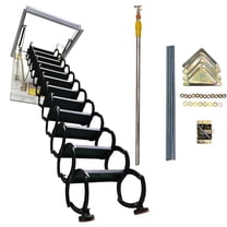 Loft Wall Ladder Stairs 12 Steps Wall-mounted Folding Attic Ladder 9.84ft Max Height Black