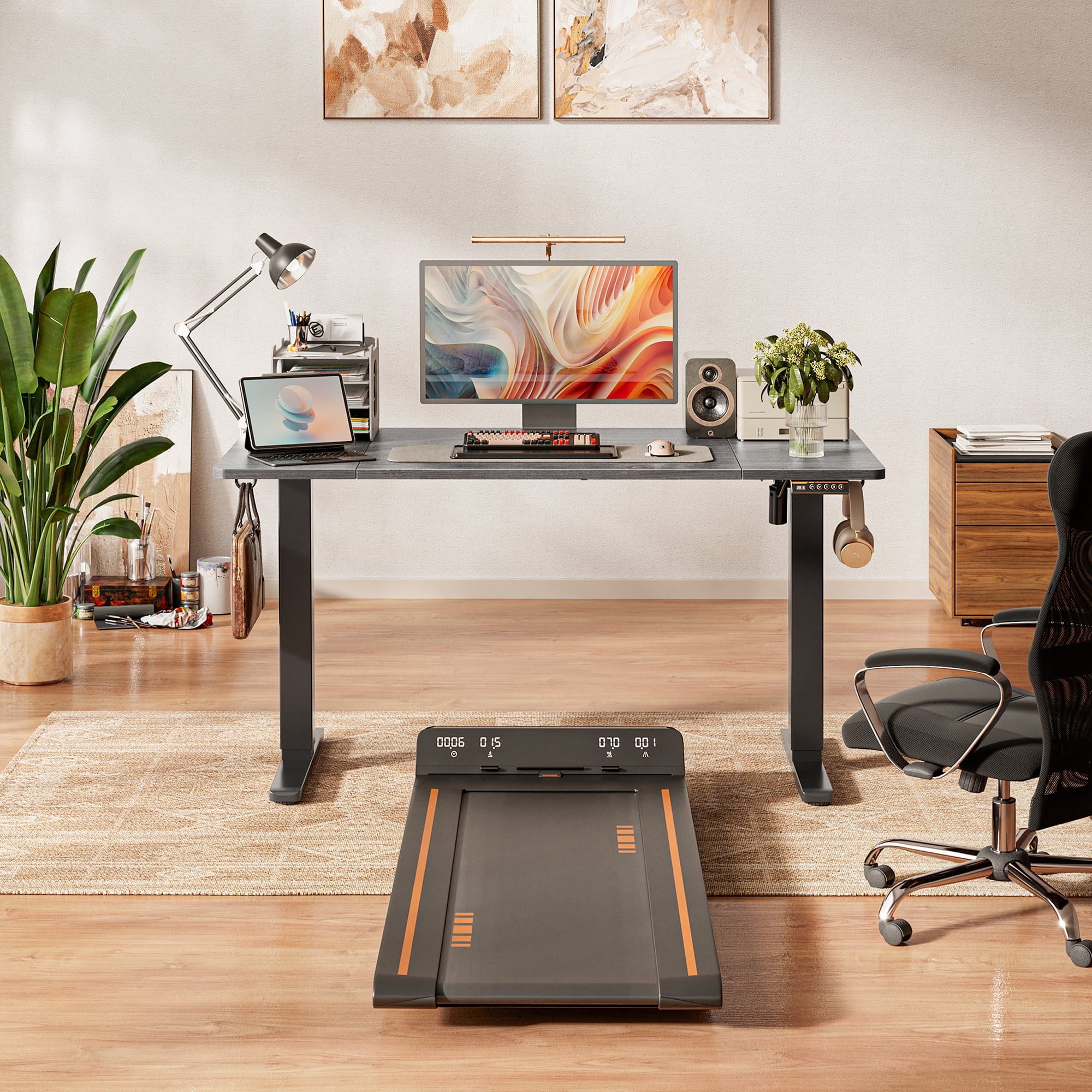 Amadwell 55" Electric Height Adjustable Standing Desk, 27.6" Deep Work Table with Cable Management, Home Office Desk