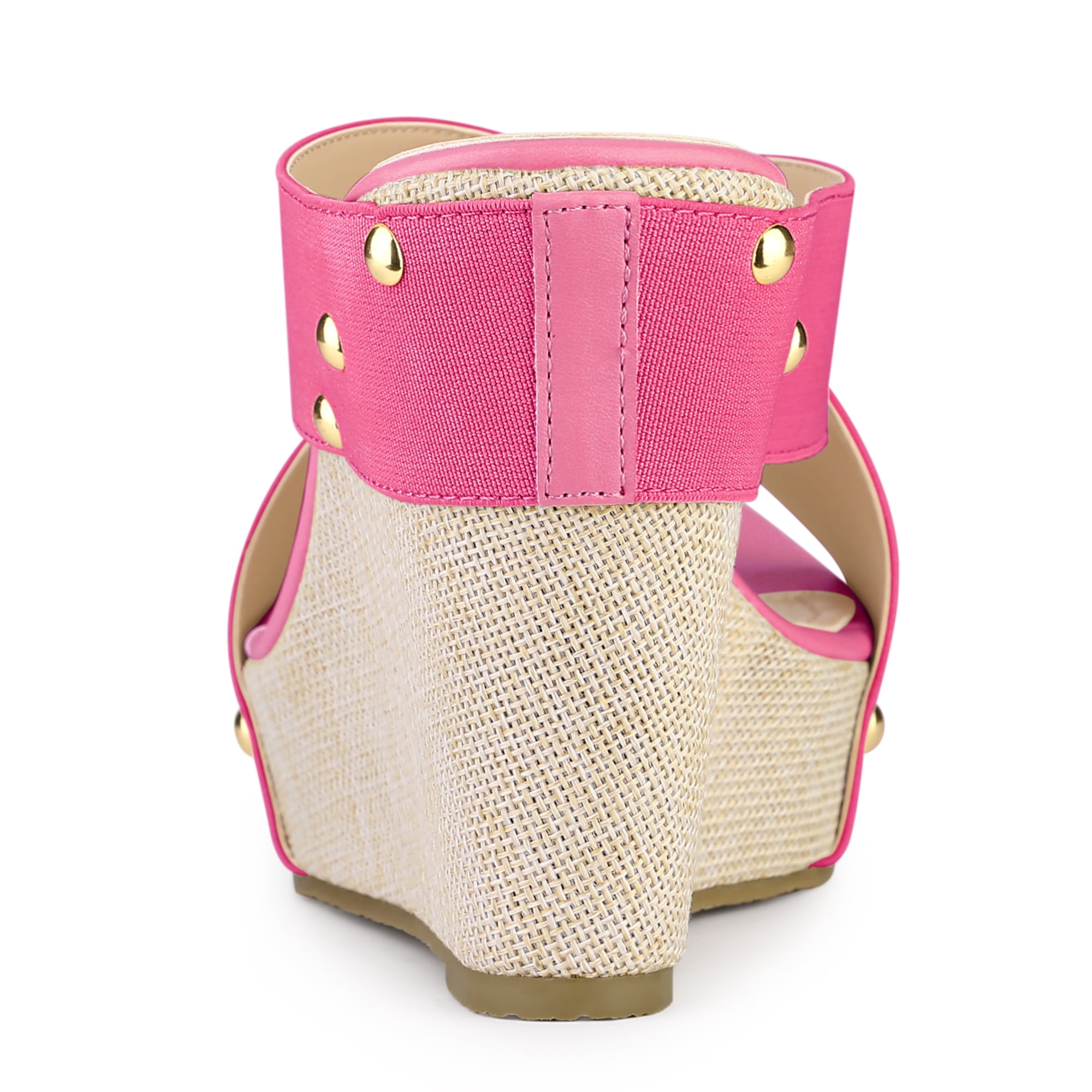 DARING DIVA Women's Stylish Open Toe Linen Platform Slide Wedge Sandals Pink 7.5