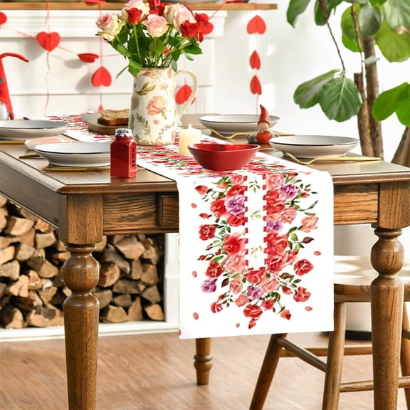 EGNMCR Valentines's Day Table Runner Anniversary Kitchen And Table Decoration Wedding And Holiday Linen Indoor And Outdoor Party Supplies 71x11.8 Inches Linen tables runner