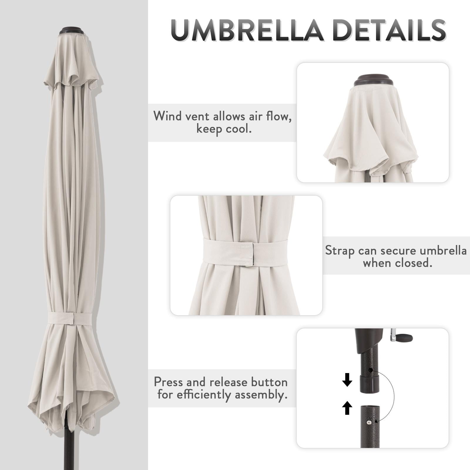 Patio Umbrella with Patio Market Umbrella Base, 9-Feet Outdoor Table Market Umbrella with Water/Sand Self-Filled Base, Push Button Tilt/Crank, 8 Ribs, Cream White