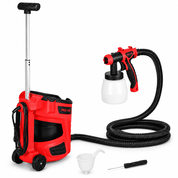 PRO-FOR Paint Sprayer, 700W HVLP Station with 800 mL Cup, 2.5 mm Nozzle, 3 Spray Patterns, 10 ft Hose and Wheeled Base