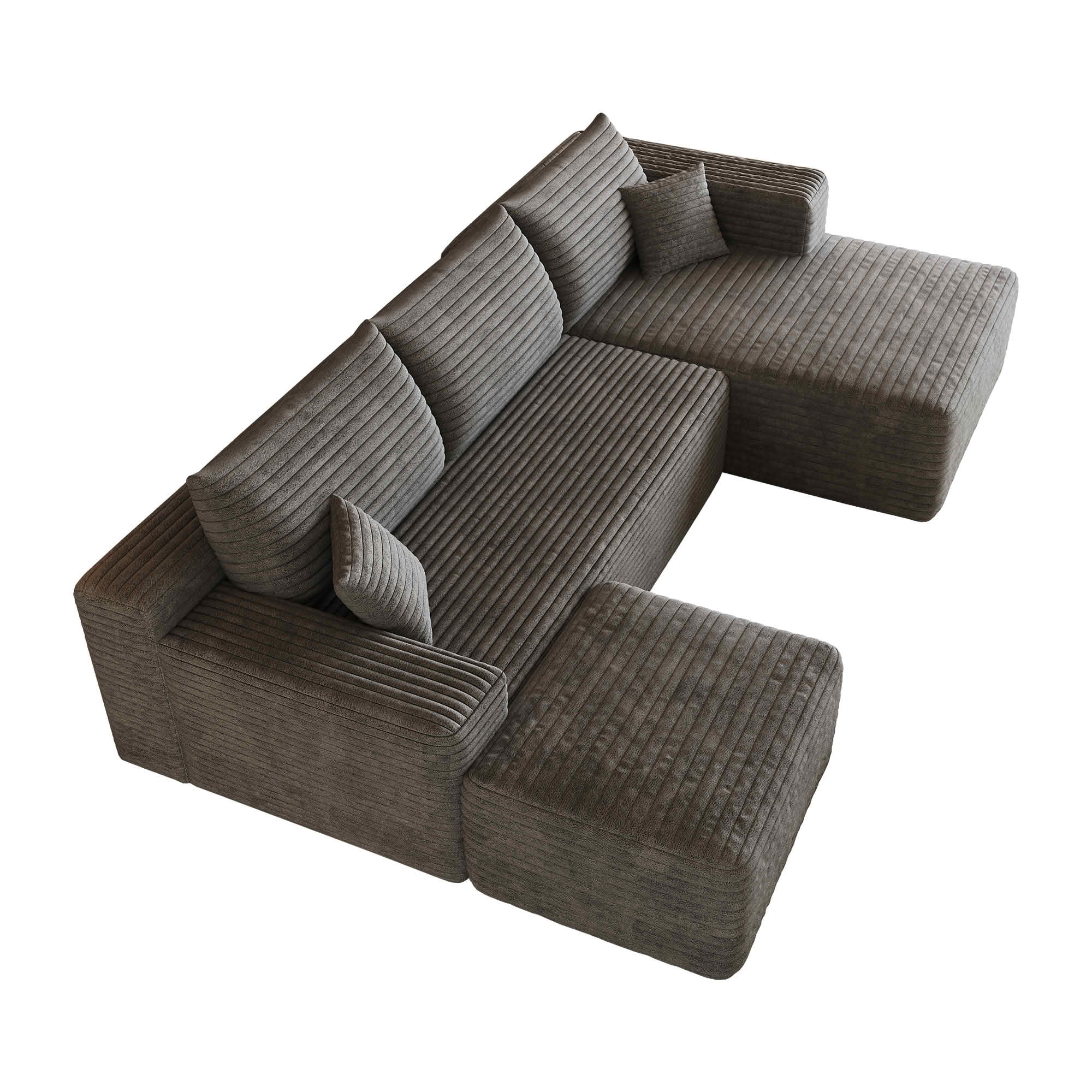 MAYEERTY 103 Inch L‑Shaped Cloud Sectional Sofa with 1 Ottoman, Modern Minimalist Deep‑Seat Corner Couch, Plush Corduroy Upholstered Reversible Sofa, No‑Assembly Required for Living Room Apartment