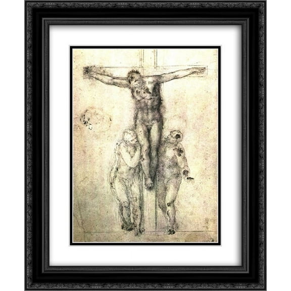 Michelangelo 2x Matted 20x24 Black Ornate Framed Art Print 'Crucifix'
