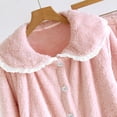 thumbnail image 6 of SZJXBUY Warm Women Bed Jacket Winter Cozy Plush Fleece Pajama Tops with Lace Peter Pan Collar Button Down Long Sleeve Lounge Coat with Pockets Pink,XXL, 6 of 8