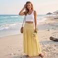 thumbnail image 3 of longantii Womens Maxi Skirts Cotton Linen Flowy Skirt Modern Fit A Line Pleated Outfits Spring Party Clothes Yellow S, 3 of 5