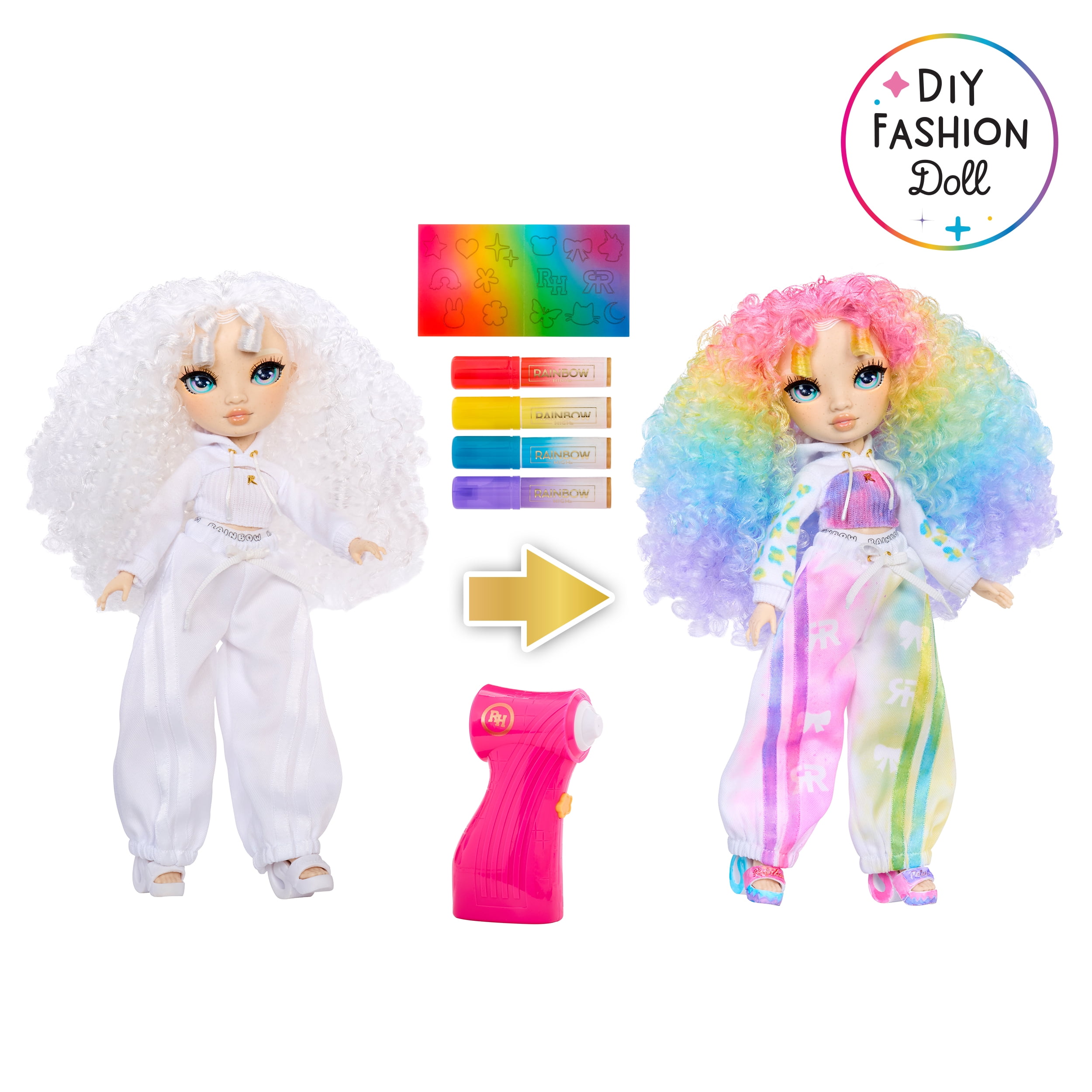 Rainbow High Air Brush & DIY Fashion Doll with Washable Markers for Ages 4-12